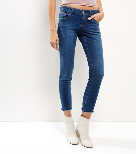 Blue Fray Hem Skinny Jeans | New Look