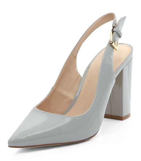 Grey Leather-Look Sling Back Court Shoes | New Look