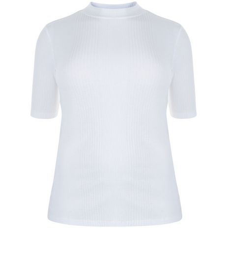 Curves White Ribbed Funnel Neck Top | New Look