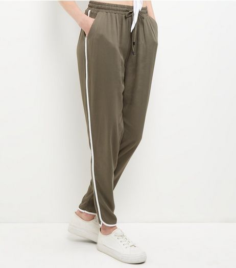 Khaki Contrast Trim Joggers | New Look