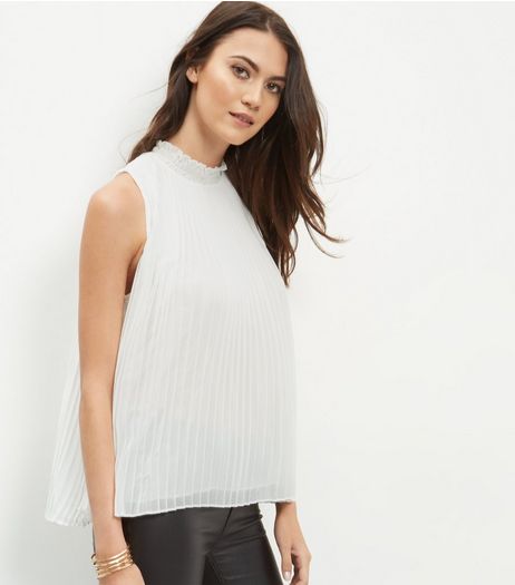 White Pleated Funnel Neck Sleeveless Top | New Look