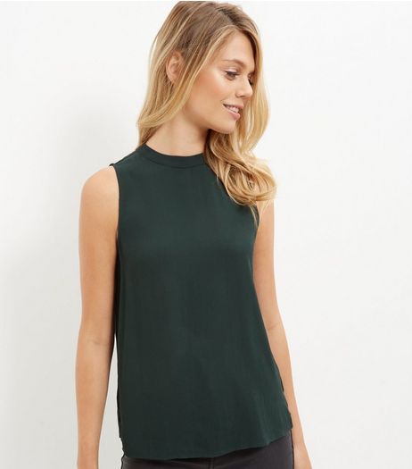 Dark Green Funnel Neck Longline Sleeveless Top | New Look