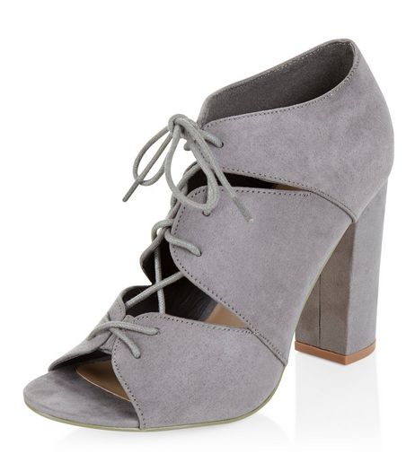 Grey Suedette Cut Out Ghillie Heels | New Look