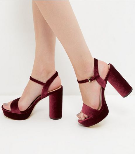 Dark Red Velvet Platform Heels | New Look