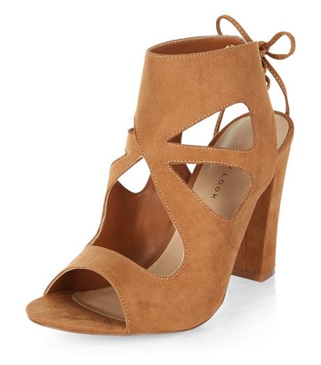 Tan Suedette Cut Out Tie Back Heeled Sandals | New Look
