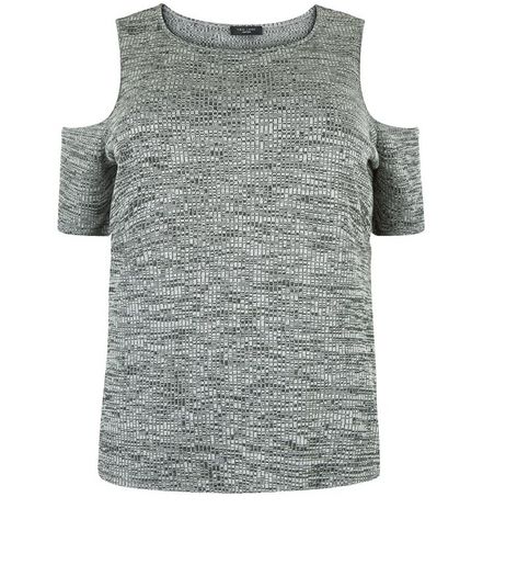 Curves Grey Ribbed Cold Shoulder Top | New Look