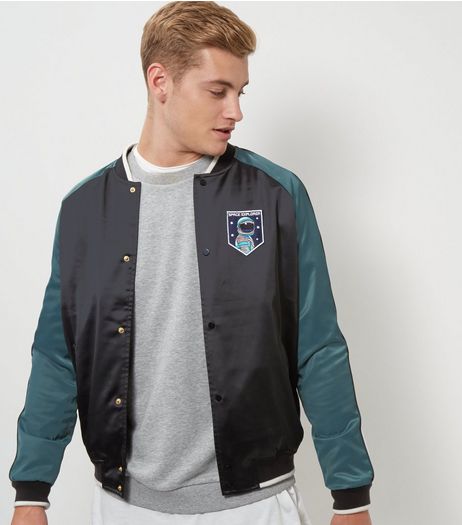 Grey Sateen Badge Embroidered Bomber Jacket | New Look
