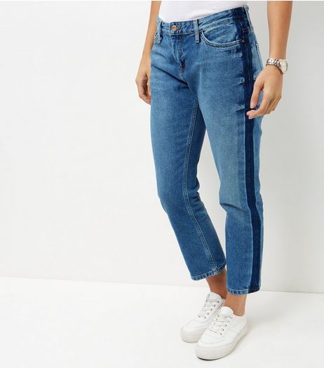 Blue Contrast Stripe Straight Leg Jeans | New Look