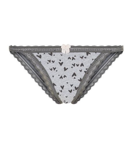 Grey Cotton Mix Heart Print Briefs | New Look