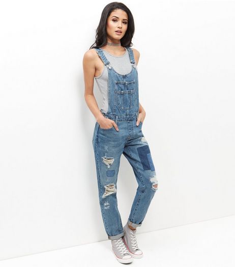 Anita and Green Blue Ripped Turn Up Dungarees | New Look