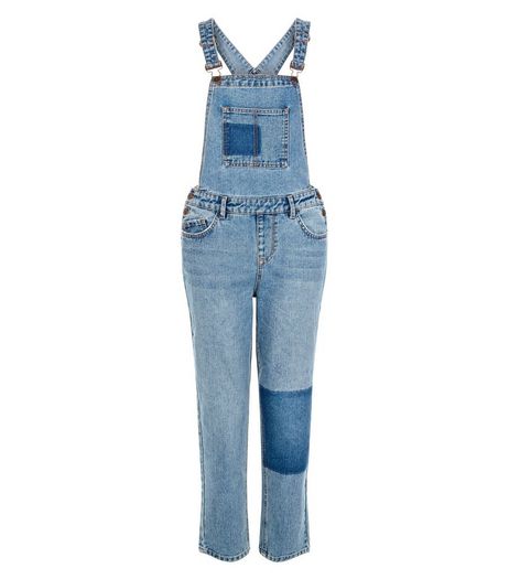 Blue Patchwork Denim Dunagrees | New Look