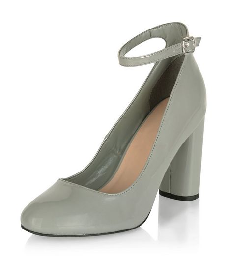 Grey Leather-Look Block Ankle Strap Heels | New Look