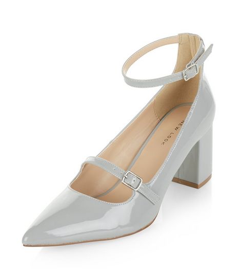 Grey Patent Pointed Ankle Strap Heels | New Look