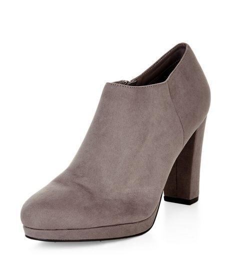 Grey Suedette Block Heel Shoe Boots | New Look