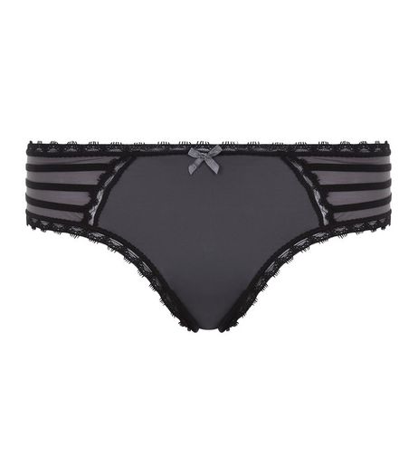 Grey Strappy Lace Trim Thong | New Look