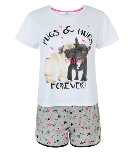 Teens Grey Pug Heart Print Pyjama Set | New Look
