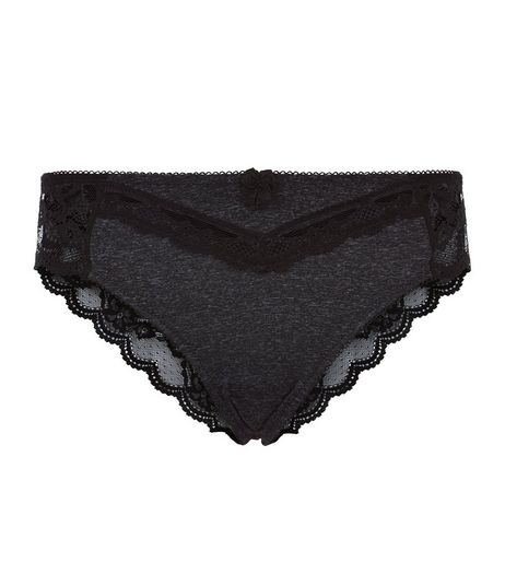 Grey Lace Trim Brazilian Briefs | New Look