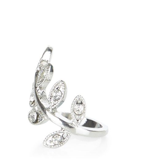 Silver Diamante Leaf Ring | New Look