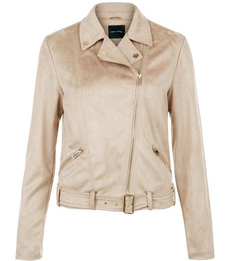 Stone Suedette Biker Jacket | New Look