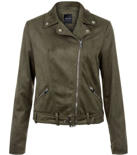 Khaki Suedette Biker Jacket | New Look