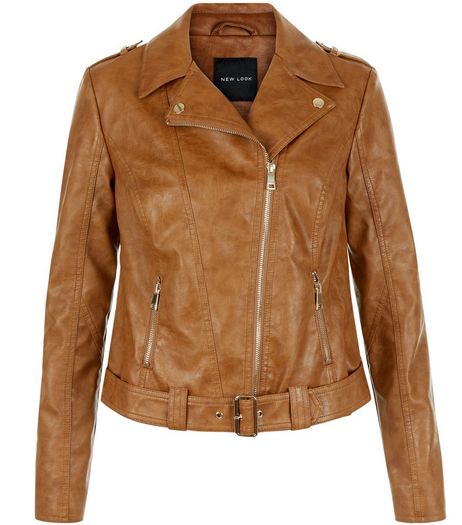 Tan Leather-Look Biker Jacket | New Look