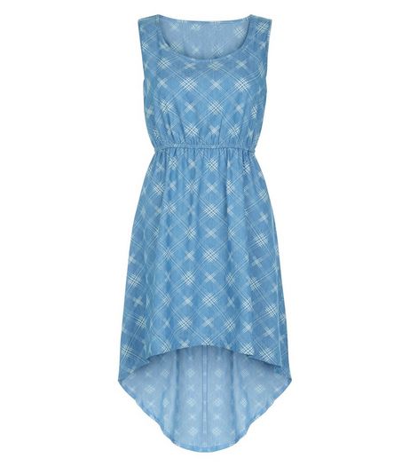 Mela Blue Check Sleeveless Denim Dress | New Look
