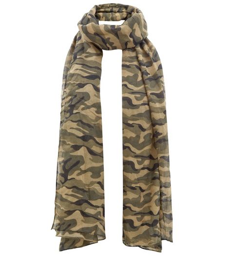 Khaki Camo Print Longline Scarf | New Look