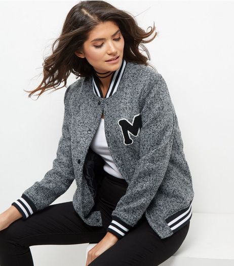 Grey Flecked M Badge Bomber Jacket | New Look