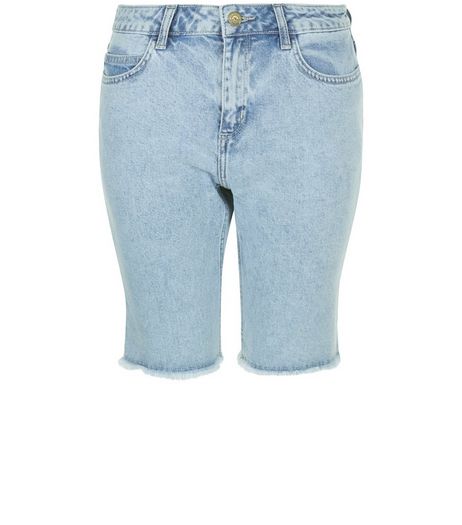 Light Blue Acid Wash Fray Hem Denim Shorts | New Look