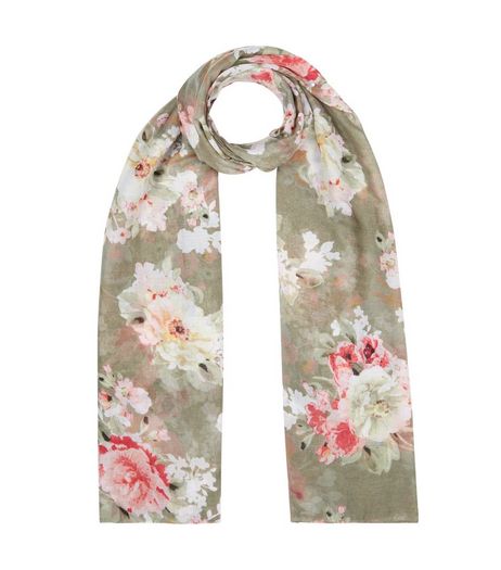 Khaki Floral Print Longline Scarf | New Look