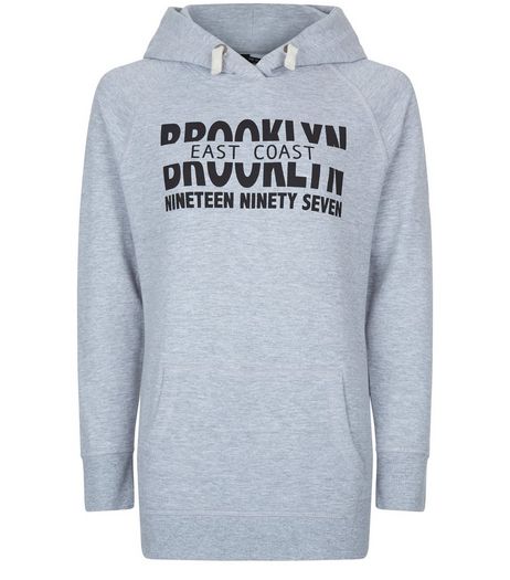 Teens Grey Brooklyn Longline Hoodie | New Look