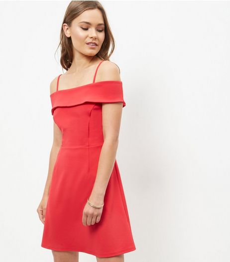 Red Cold Shoulder A-Line Dress | New Look