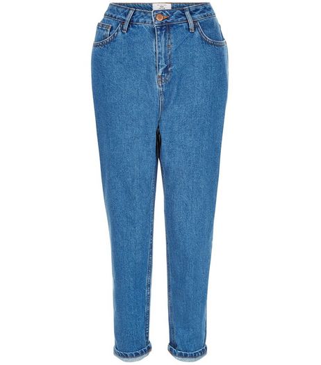 Petite Blue Turn Up Hem Mom Jeans | New Look