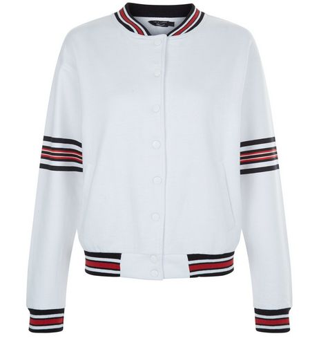 Teens White Stripe Trim Baseball Jacket | New Look