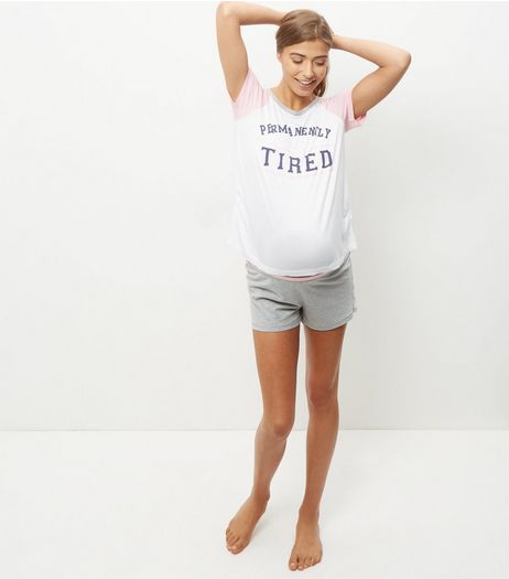 Maternity Pink Permanently Tired Pyjama Set | New Look