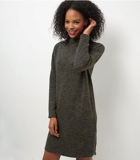 Khaki Funnel Neck Sweater Dress | New Look