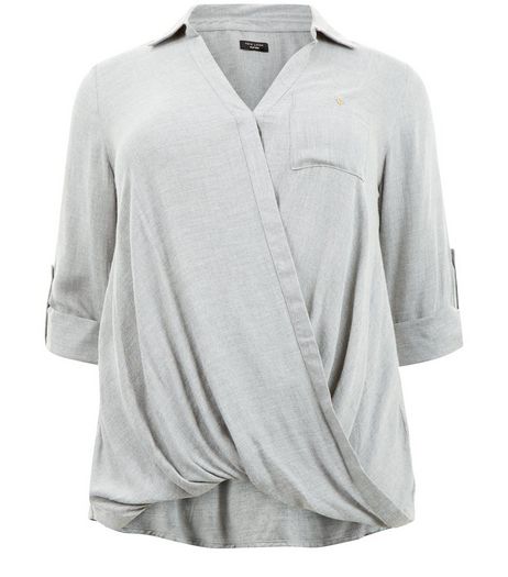 Curves Grey Wrap Front Shirt | New Look