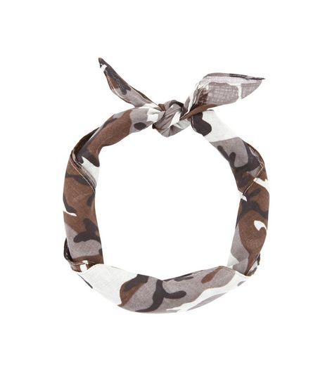 Pale Grey Camo Print Bandana | New Look