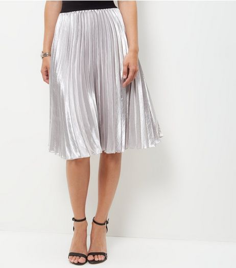 Grey Sateen Pleated Midi Skirt | New Look