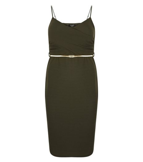 Curves Khaki Wrap Belted Midi Dress | New Look