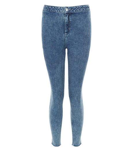 Petite Blue Acid Wash Drop Hem Skinny Jeans | New Look