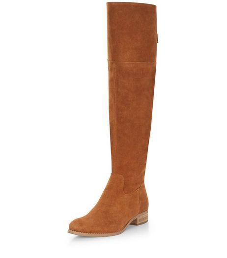 Tan Suede Tie Back Knee High Boots | New Look