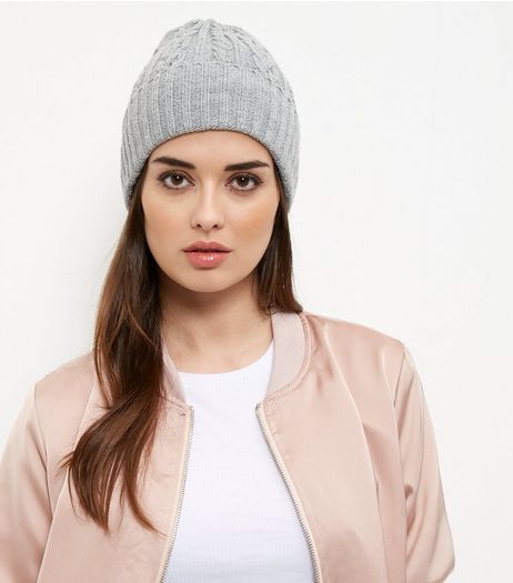 Grey Cable Knit Beanie Hat | New Look