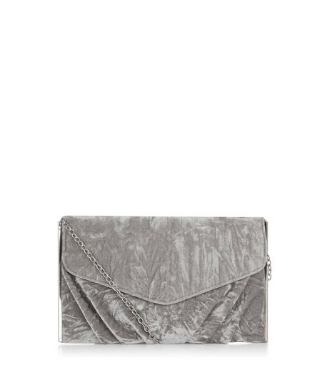 Grey Velvet Gathered Clutch | New Look