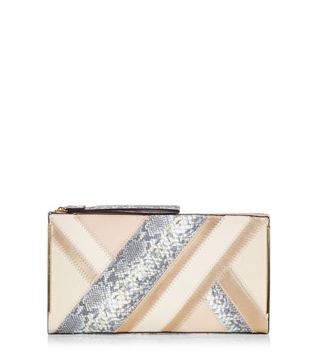 Stone Snakeskin Print Panel Clutch | New Look