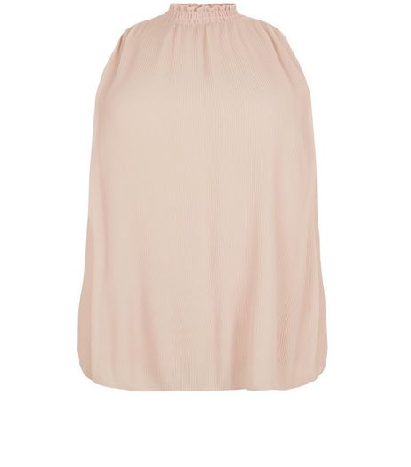 Curves Shell Pink High Neck Pleated Top | New Look