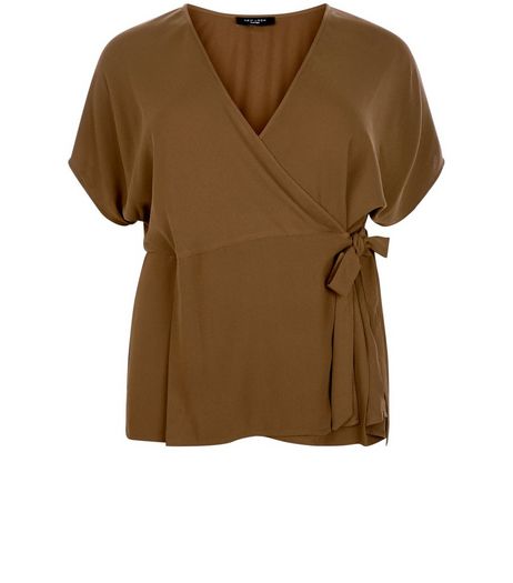 Curves Khaki Tie Side Wrap Top | New Look