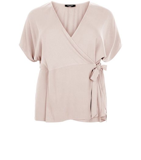 Curves Shell Pink Tie Side Wrap Top | New Look