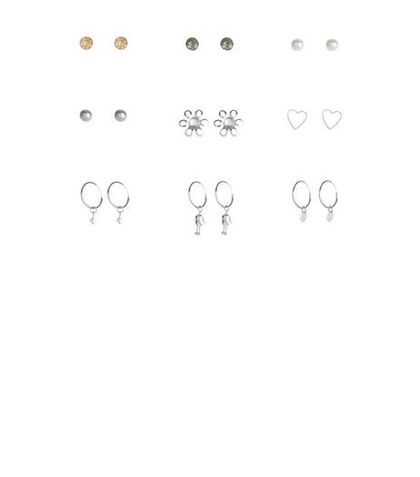 9 Pack Silver Heart Stud Earrings | New Look