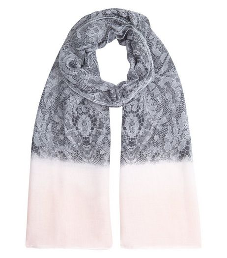 Pale Grey Contrast Lace Print Longline Scarf | New Look